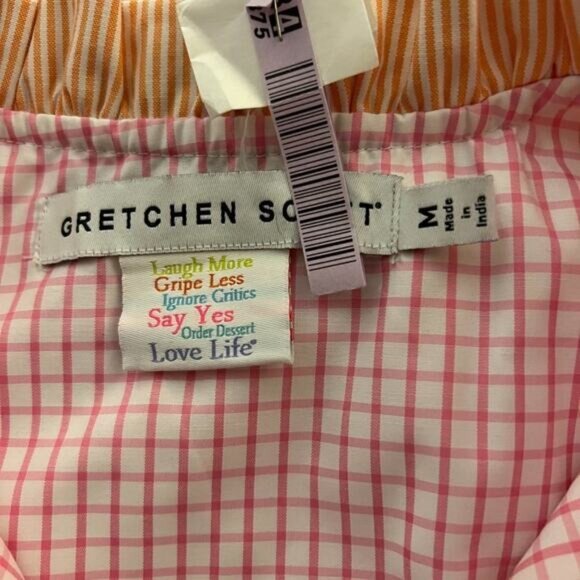 Gretchen Scott Teardrop Orange Stripe Dress Women's Size Medium Ruffle Tiered - Picture 6 of 6